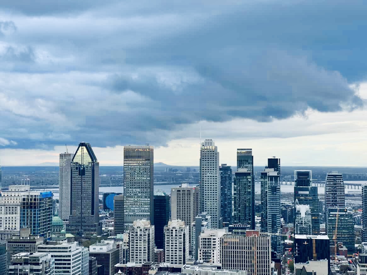 Montreal skyline with dramatic cloudy sky
